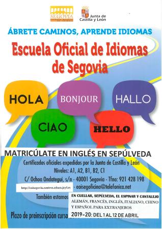 Imagen Abierto el plazo de matriculación escuela oficial de idiomas de Sepúlveda.